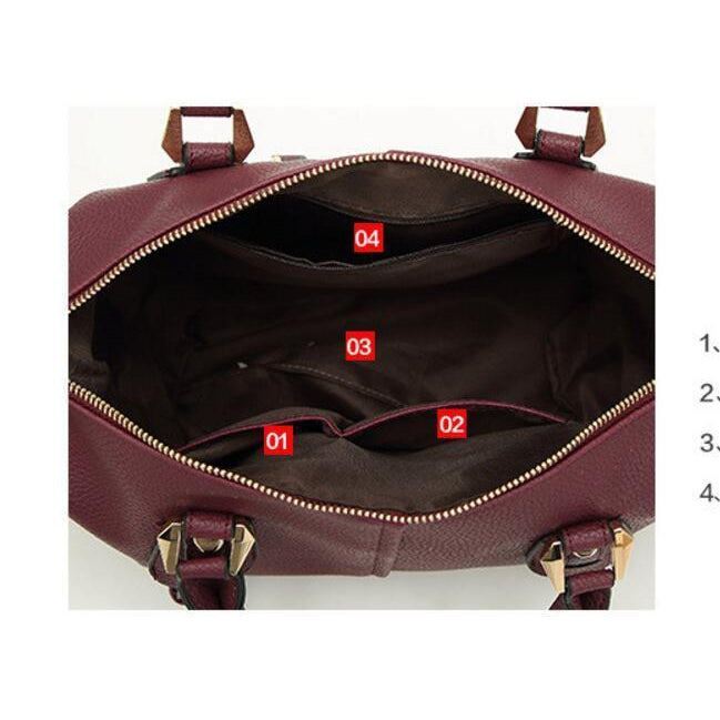 Women Tote Faux-Leather Boston Shoulder Bag with Buckle Design