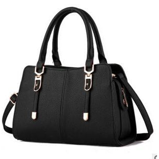 Women Tote Messenger Faux-Leather Handbag with Golden Embellishments