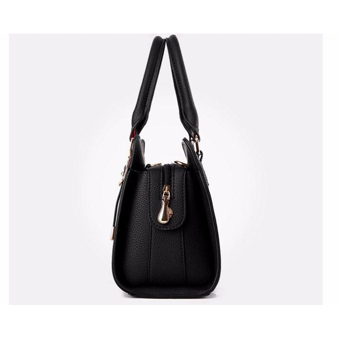 Women Tote Messenger Faux-Leather Handbag with Golden Embellishments