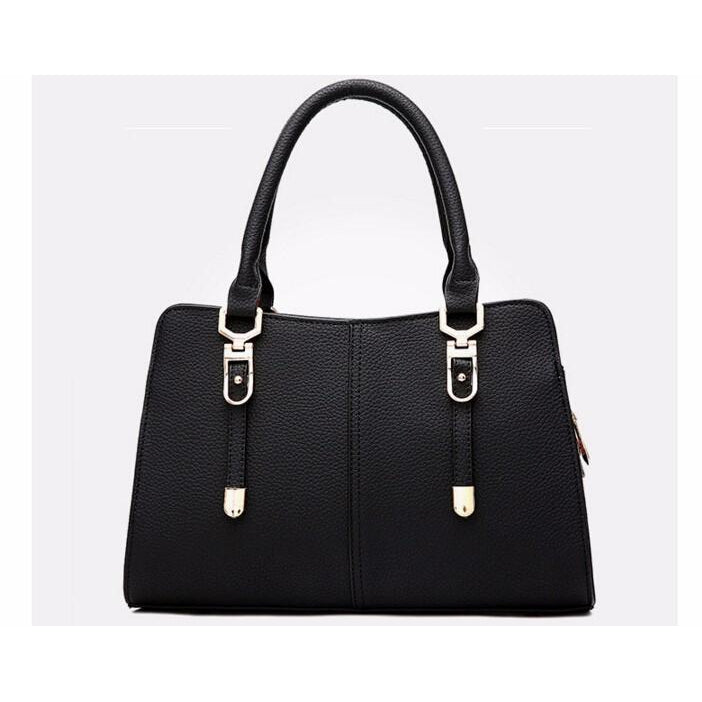 Women Tote Messenger Faux-Leather Handbag with Golden Embellishments