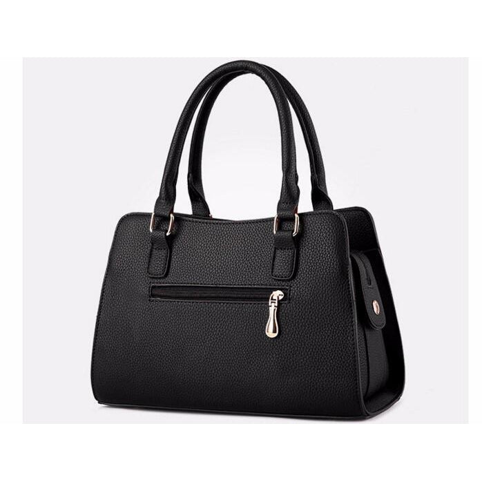 Women Tote Messenger Faux-Leather Handbag with Golden Embellishments