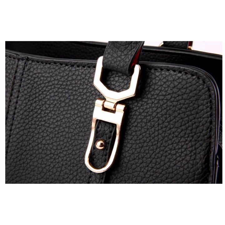 Women Tote Messenger Faux-Leather Handbag with Golden Embellishments