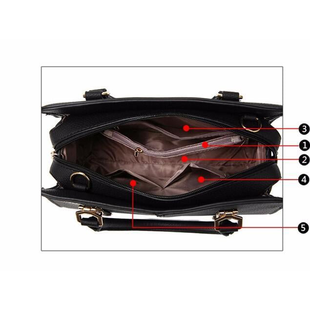 Women Tote Messenger Faux-Leather Handbag with Golden Embellishments