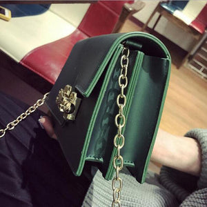 Women Baguette Sling wristlet Crossbody Messenger Faux-Leather Bag with Lock Style Design
