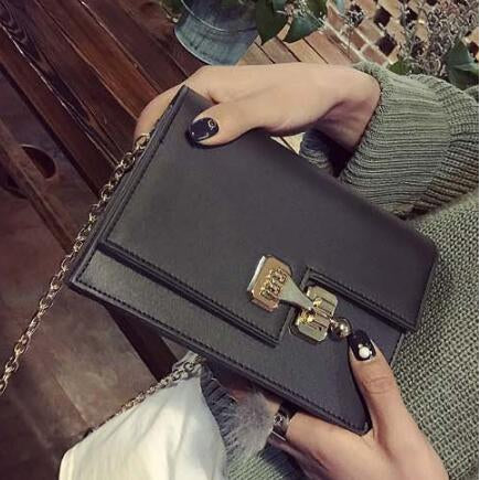 Women Baguette Sling wristlet Crossbody Messenger Faux-Leather Bag with Lock Style Design