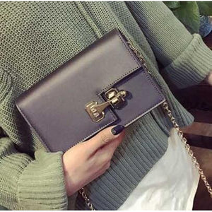 Women Baguette Sling wristlet Crossbody Messenger Faux-Leather Bag with Lock Style Design