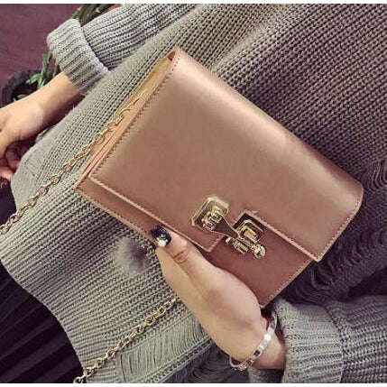 Women Baguette Sling wristlet Crossbody Messenger Faux-Leather Bag with Lock Style Design