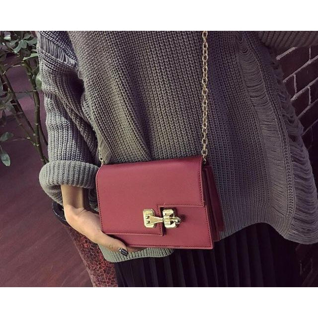 Women Baguette Sling wristlet Crossbody Messenger Faux-Leather Bag with Lock Style Design