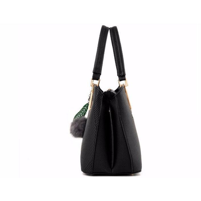 Women Black Tote Cross-Body Handbag Side