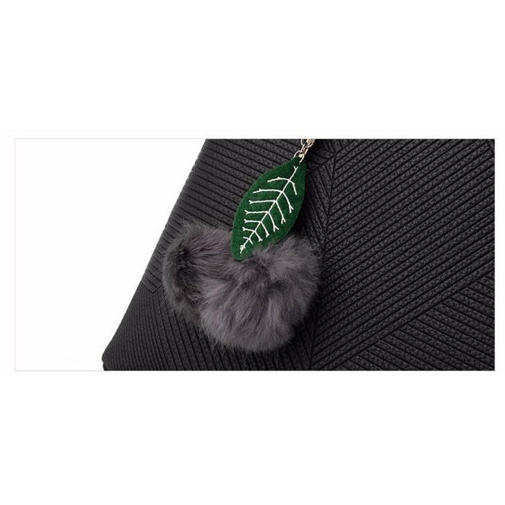 Women Black Tote Cross-Body Handbag Leaf Tassel