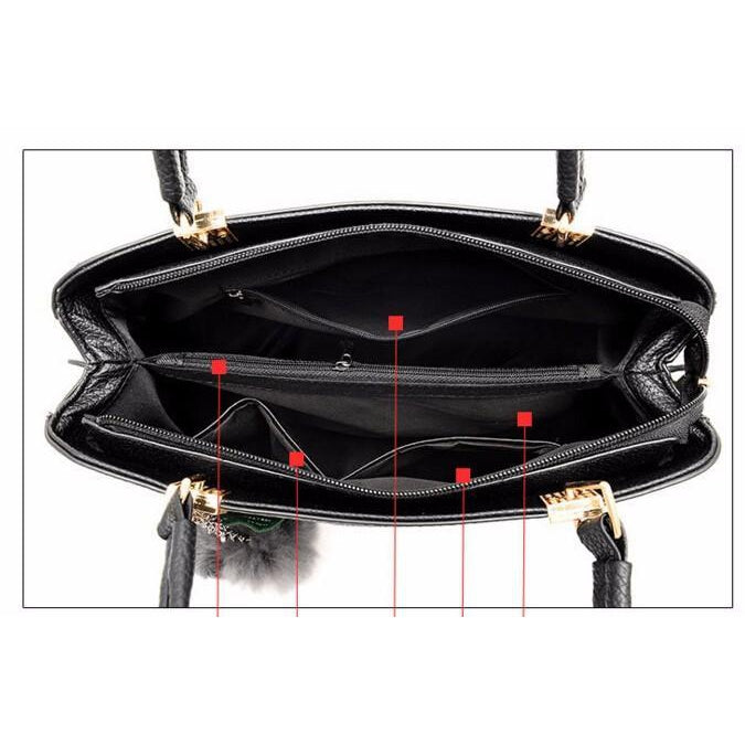 Women Black Tote Cross-Body Handbag Inside