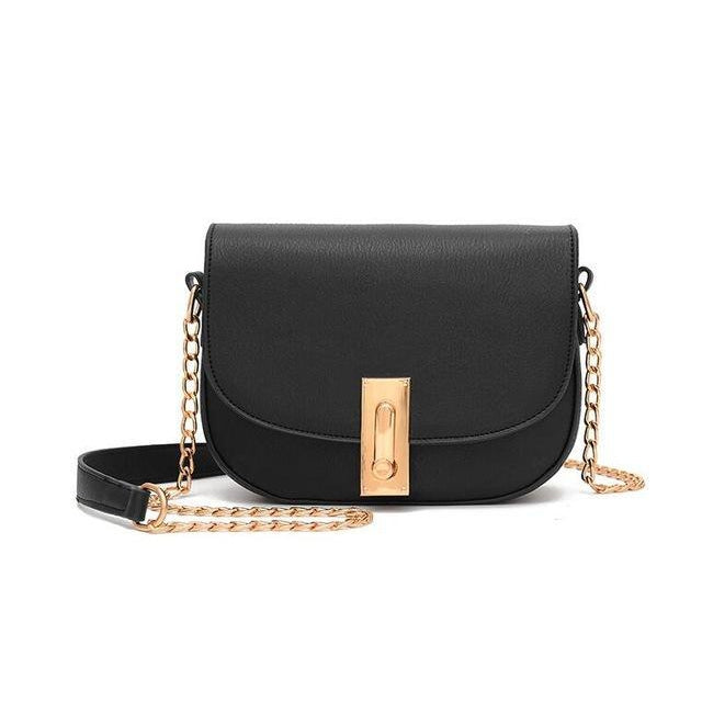 Women Black Saddle Tote Messenger Handbag with Magnetic Flap Closure