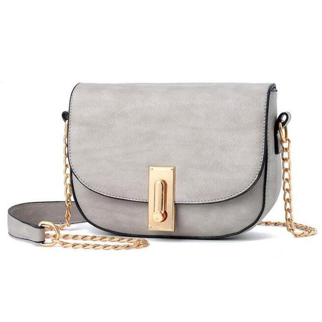 Women Grey Saddle Tote Messenger Handbag with Magnetic Flap Closure
