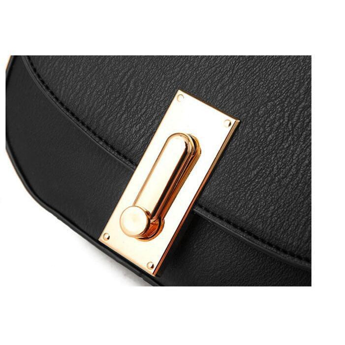 Women Black Saddle Tote Messenger Handbag Magnetic Closure