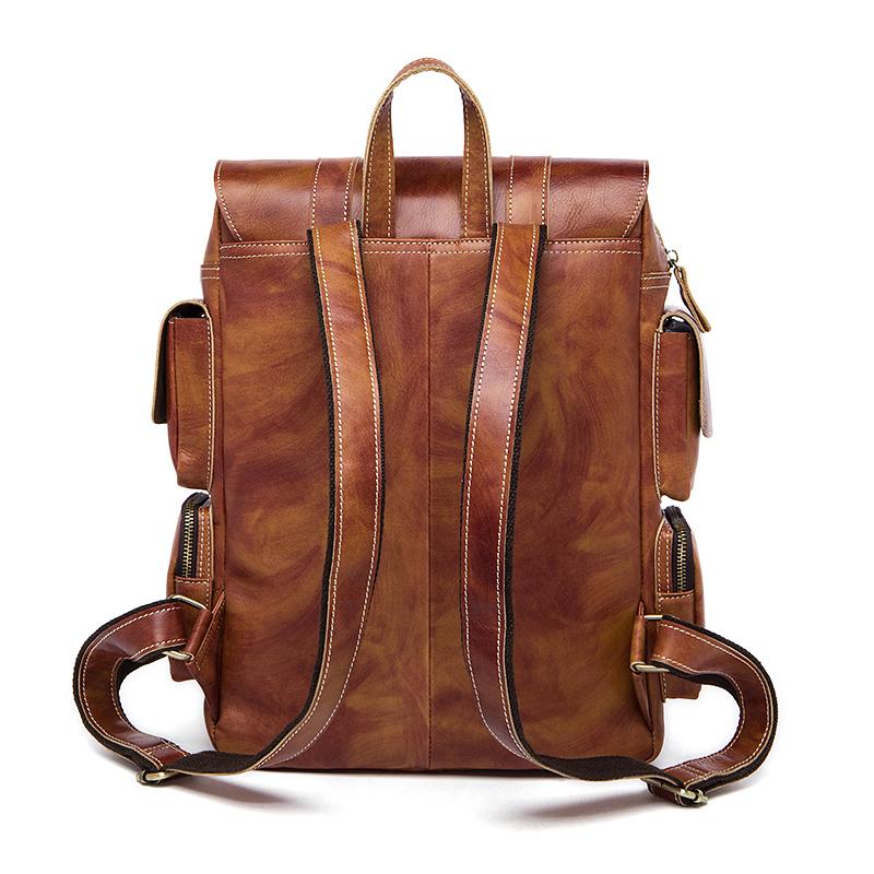 Men Multi-purpose and Spacious Distressed Brown Genuine Leather Backpack with a Belt Design