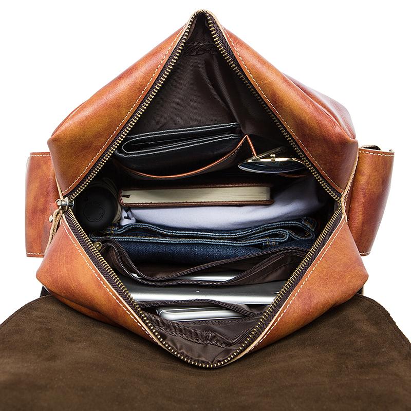 Men Multi-purpose and Spacious Distressed Brown Genuine Leather Backpack with a Belt Design