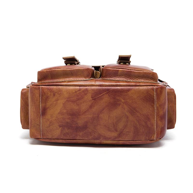 Men Multi-purpose and Spacious Distressed Brown Genuine Leather Backpack with a Belt Design