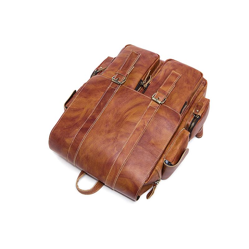 Men Multi-purpose and Spacious Distressed Brown Genuine Leather Backpack with a Belt Design