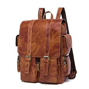 Men Multi-purpose and Spacious Distressed Brown Genuine Leather Backpack with a Belt Design