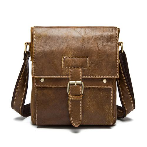 Men Genuine Leather Casual Solid Cross-body Messenger Bag with a Flap ...