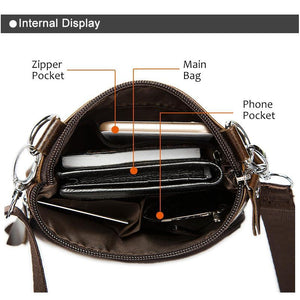 Men Crossbody Messenger Cow Leather Bag with Zipper Pockets