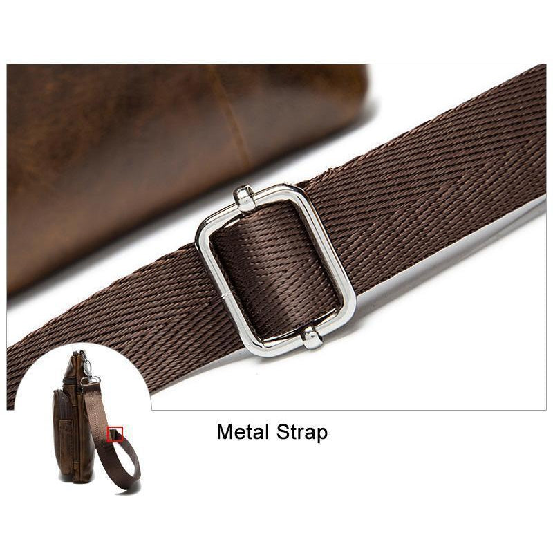 Men Crossbody Messenger Cow Leather Bag with Zipper Pockets