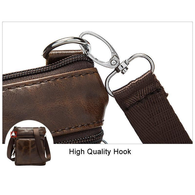 Men Crossbody Messenger Cow Leather Bag with Zipper Pockets