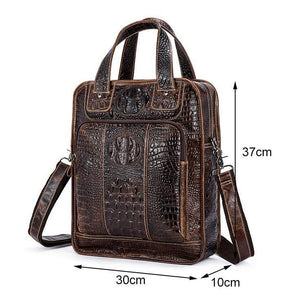 Men Alligator Style Tote Messenger Leather Handbag with a Laptop Compartment