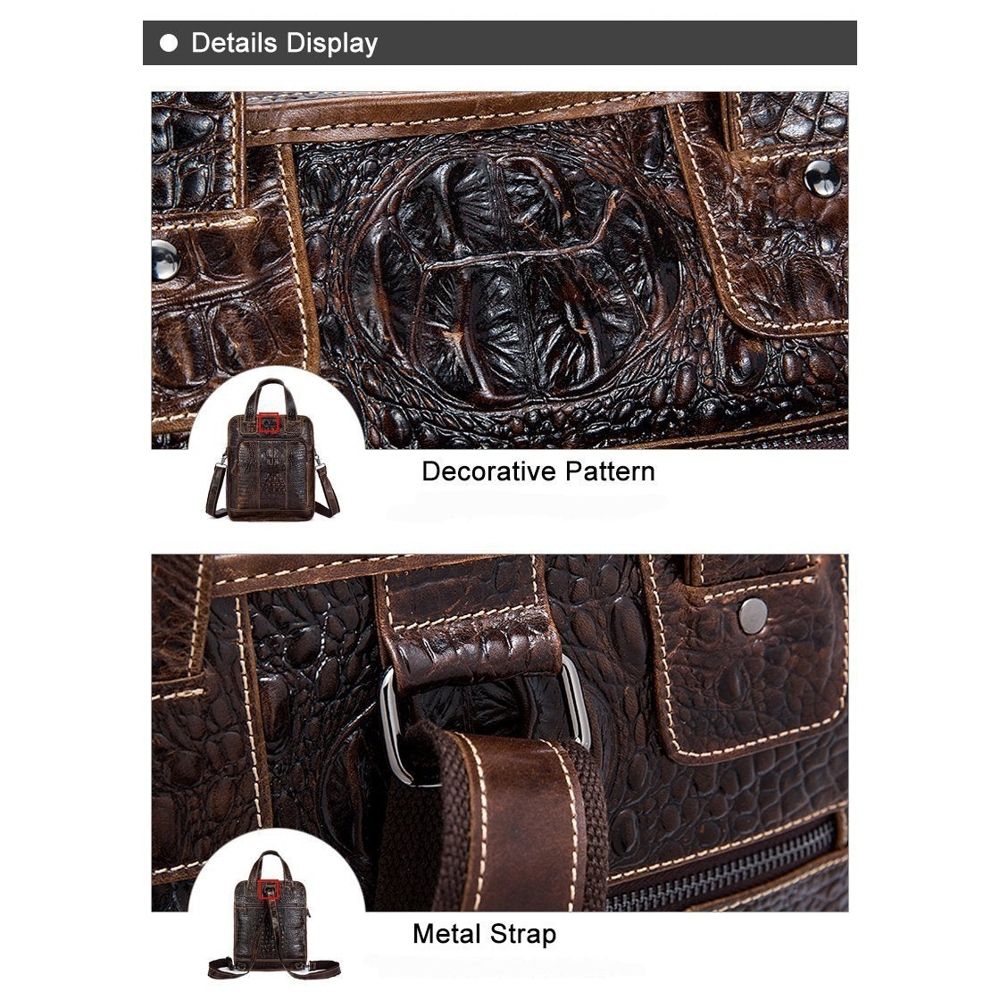 Men Alligator Style Tote Messenger Leather Handbag with a Laptop Compartment