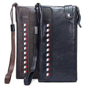 Men Coin and Card Holder Long Wallet Purse with Zipper Closure