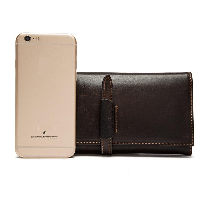 Top Notch Quality Brown Original Leather Casual Retro Style Long Wallet for Men