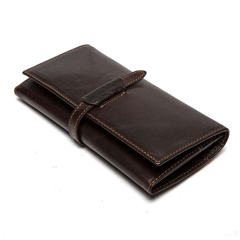 Top Notch Quality Brown Original Leather Casual Retro Style Long Wallet for Men