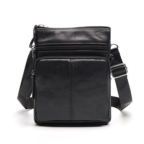 Men Crossbody Messenger Cow Leather Bag with Zipper Pockets
