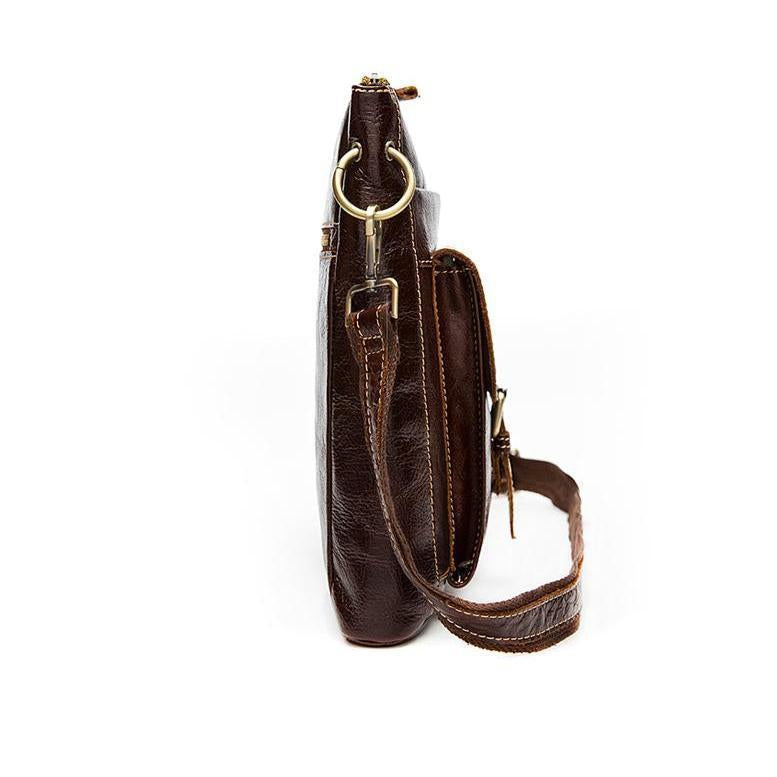 Men Brown Genuine Cow Leather Bag Messenger Crossbody