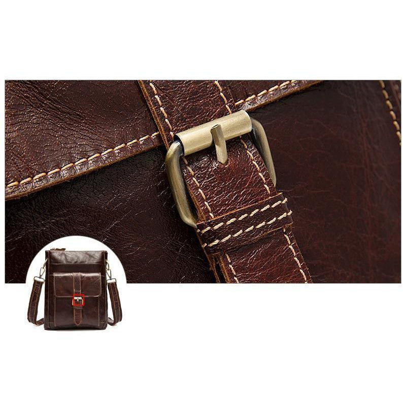 Men Brown Genuine Cow Leather Bag Messenger Crossbody