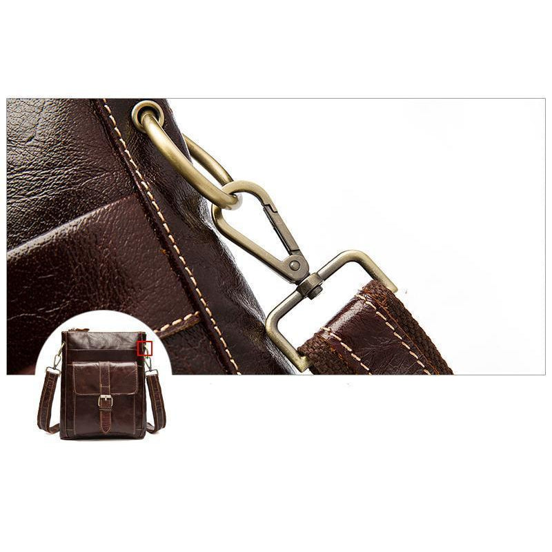 Men Brown Genuine Cow Leather Bag Messenger Crossbody