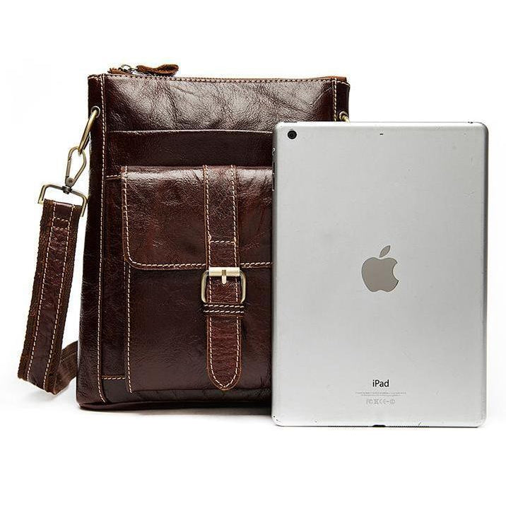 Men Brown Genuine Cow Leather Bag Messenger Crossbody