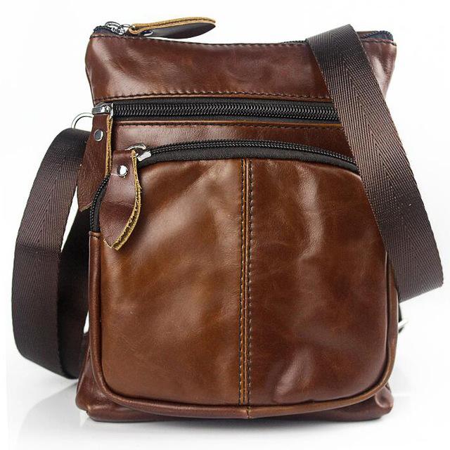 Men Crossbody Messenger Cow Leather Bag with Zipper Pockets