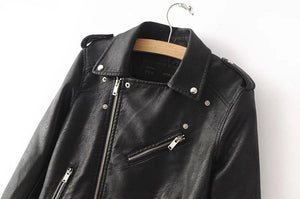 Women Black Brando Belted Leather Jacket with Shoulder Epaulettes