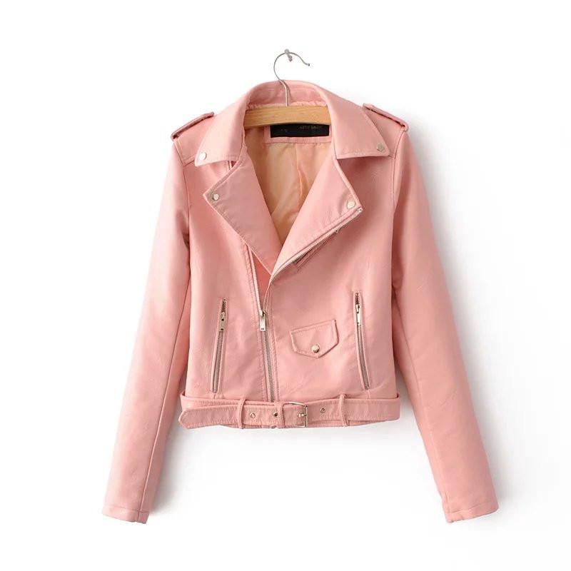 Women Pink Brando Belted Leather Jacket with Shoulder Epaulettes - XS Women Pink Brando Belted Leather Jacket with Shoulder Epaulettes - XS
