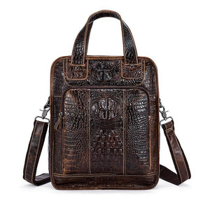 Men Alligator Style Tote Messenger Leather Handbag with a Laptop Compartment