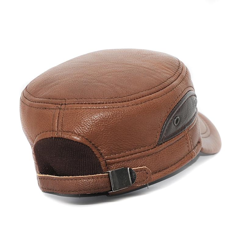 Men Leather Dual Brown Military Baseball Golf Cap