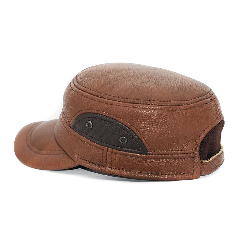 Men Leather Dual Brown Military Baseball Golf Cap