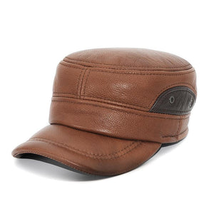 Men Leather Dual Brown Military Baseball Golf Cap