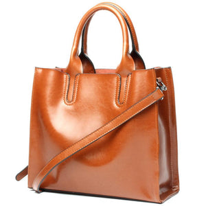Women Brown Tote Crossbody Messenger Genuine Leather Bag Main Front View