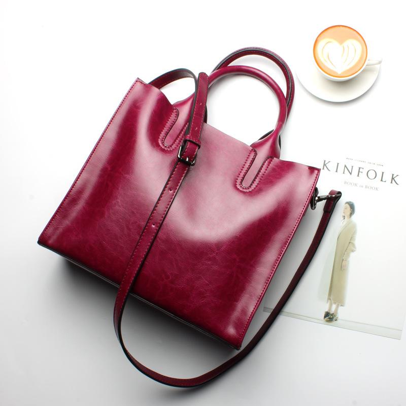 Women Red Maroon Tote Crossbody Messenger Genuine Leather Bag