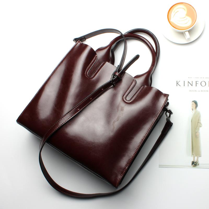 Women Wine Dark Red Tote Crossbody Messenger Genuine Leather Bag