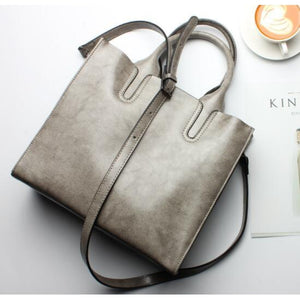 Women Grey Tote Crossbody Messenger Genuine Leather Bag