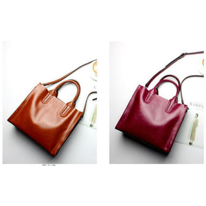 Women Brown Red Tote Crossbody Messenger Genuine Leather Bag