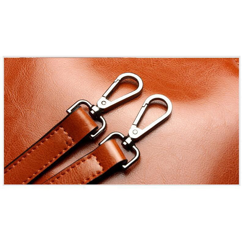 Women Brown Tote Crossbody Messenger Genuine Leather Bag Metal Clasps